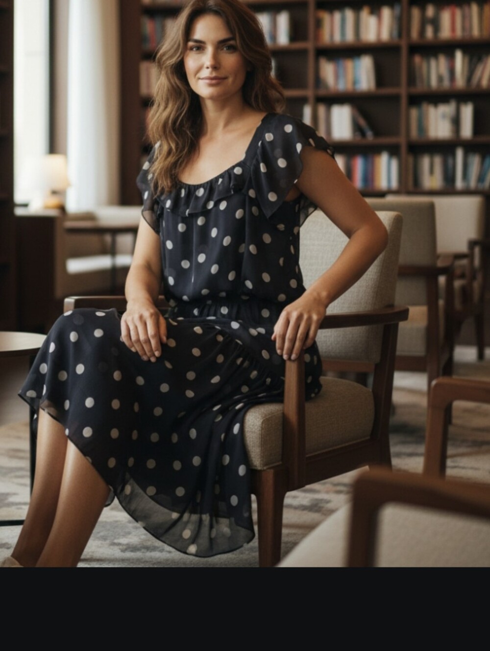 LC Lauren Conrad Navy and White Polka Dot Ruffle Dress Ensemble.